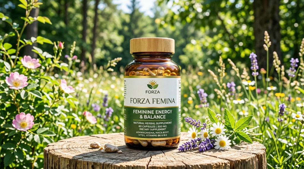 Integratore naturale Forza Femina in un contesto verde e naturale